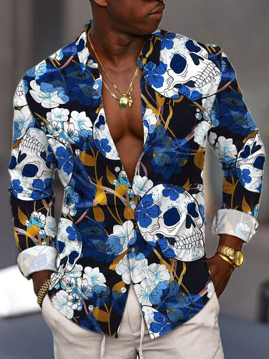 WW | Weinlese Hemd Mit Langen Ärmeln Und Skull Floral Print