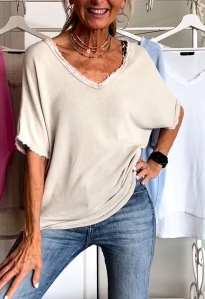 Merche Farbe V-Ausschnitt Damen Top für bequeme Sommer-Look