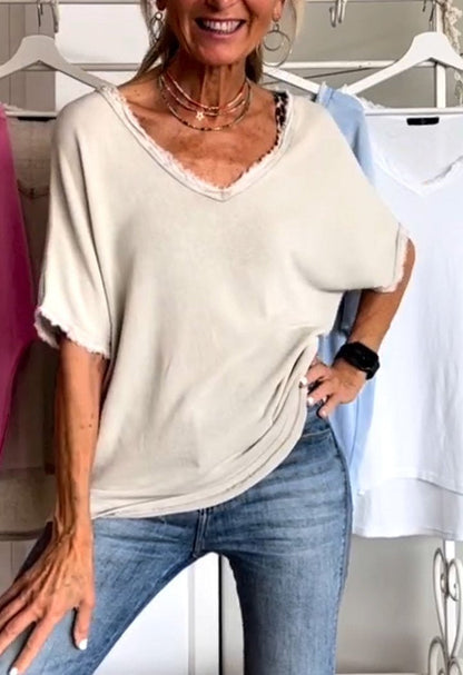 Merche Farbe V-Ausschnitt Damen Top für bequeme Sommer-Look