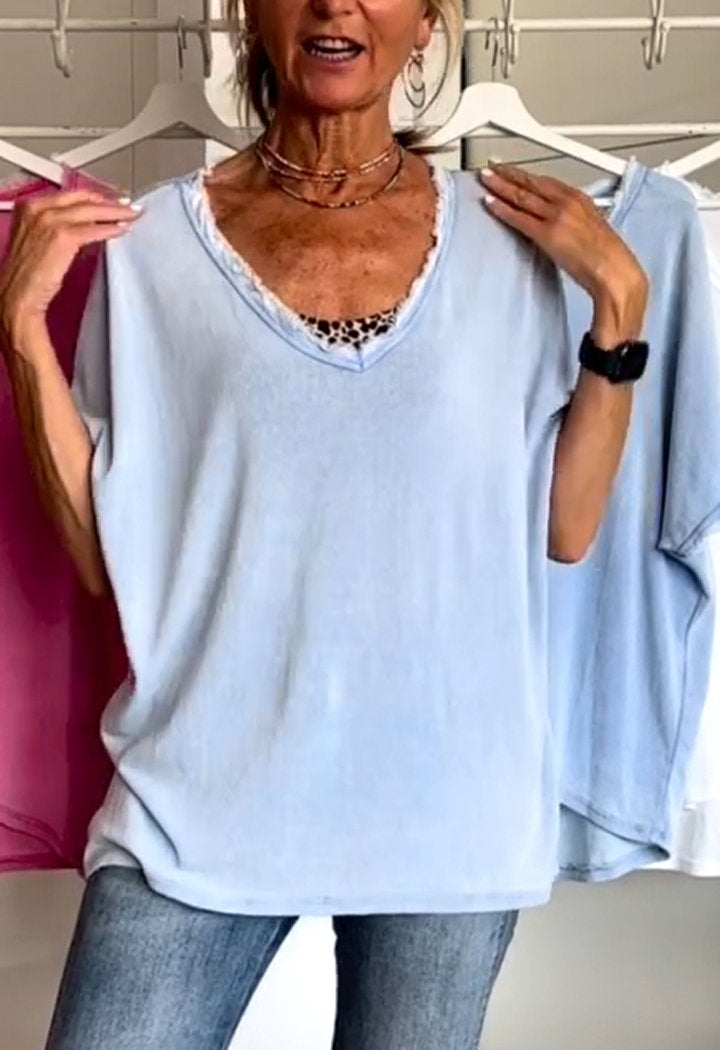 Merche Farbe V-Ausschnitt Damen Top für bequeme Sommer-Look