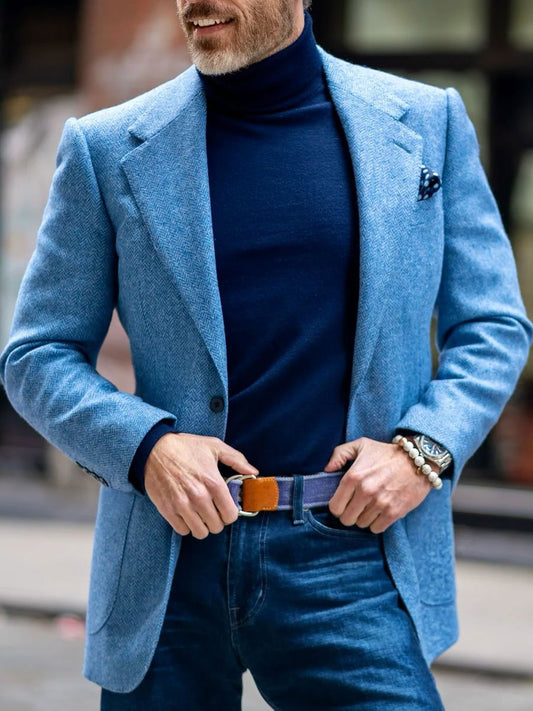 WW | Weinlese Fischgrät Wolle Revers Blazer Zeitloser Stil