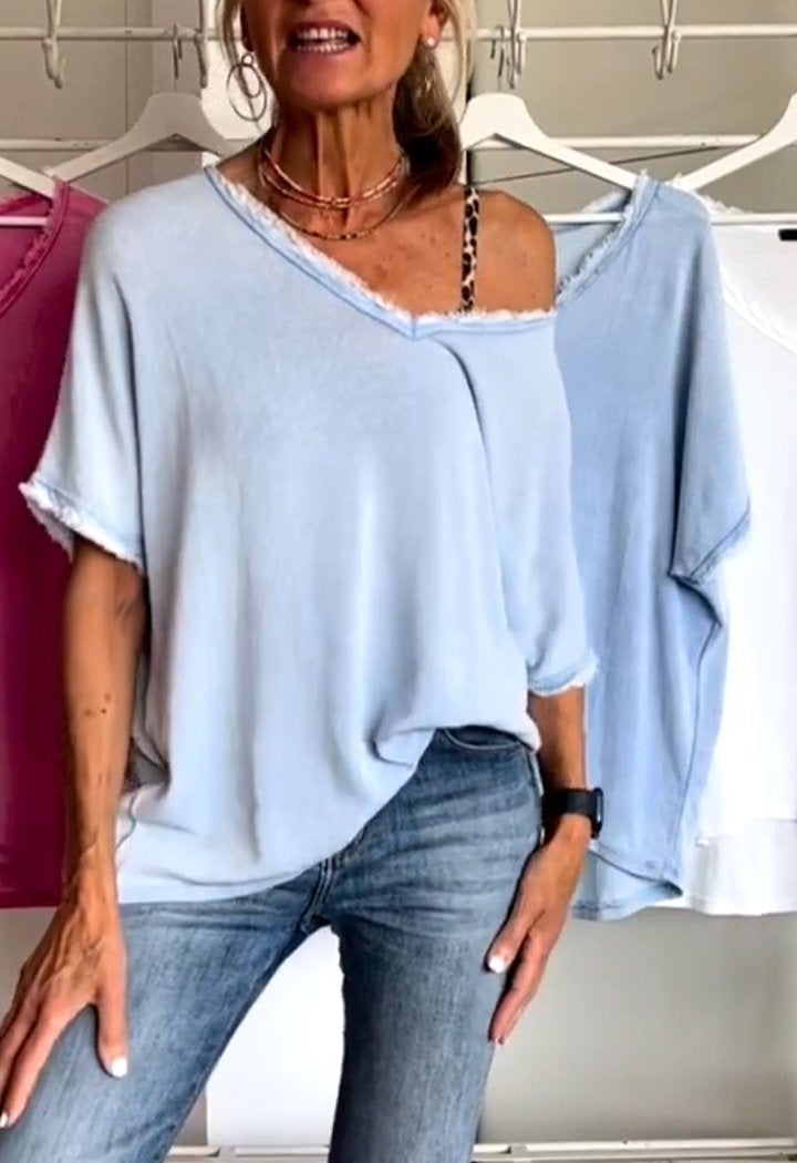 Merche Farbe V-Ausschnitt Damen Top für bequeme Sommer-Look