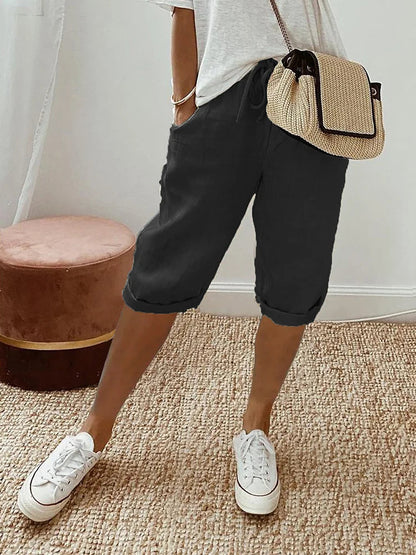WW | Lässige Elastische Kurze Hosen Mit Weitem Bein Und Hoher Taille Und Taschen