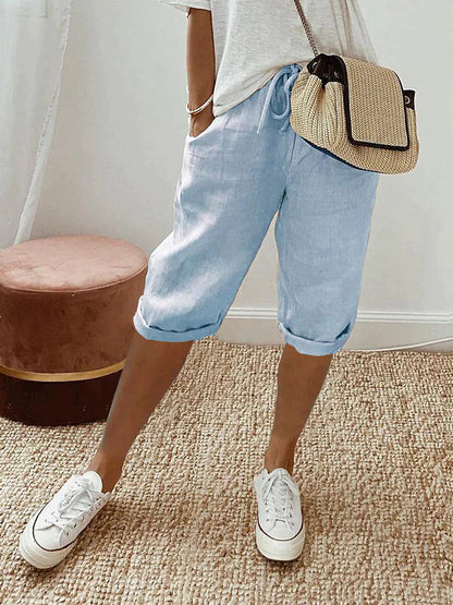 WW | Lässige Elastische Kurze Hosen Mit Weitem Bein Und Hoher Taille Und Taschen