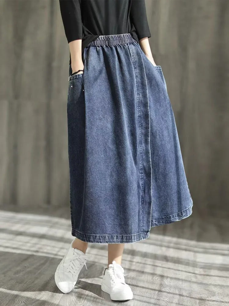 Merche langer Sommerrock aus Denim mit elastischem Bund