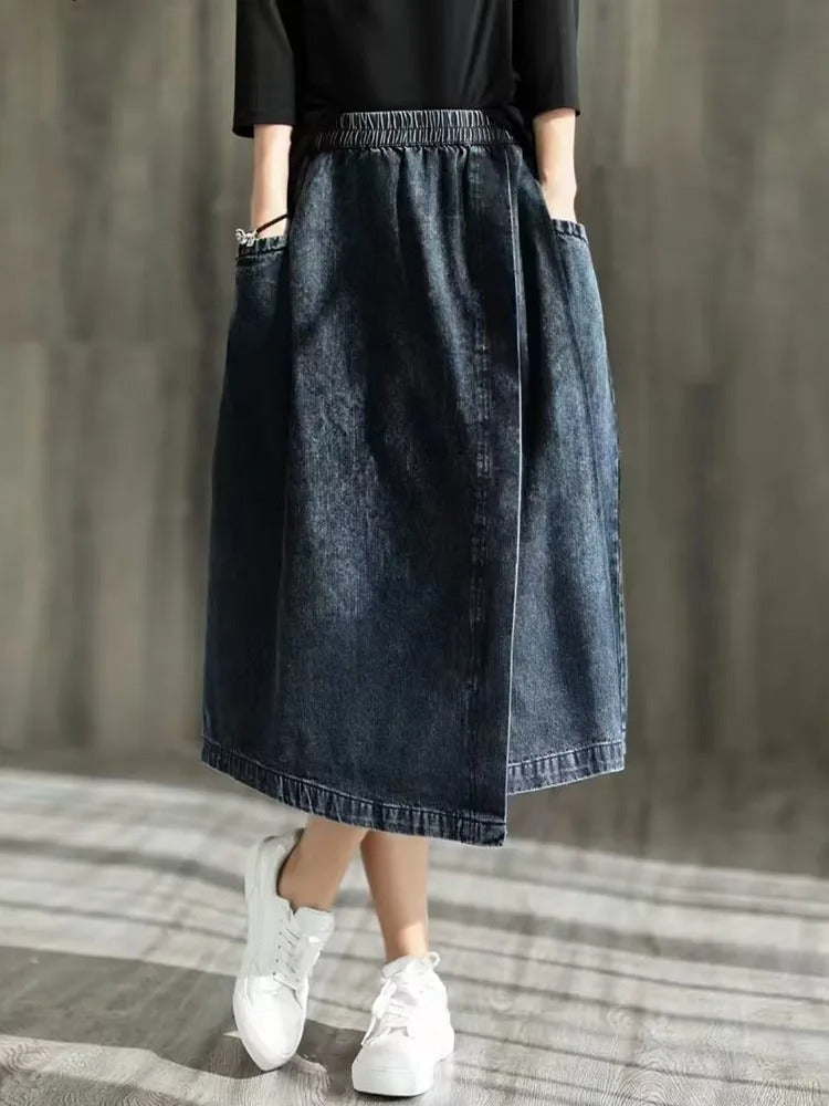 Merche langer Sommerrock aus Denim mit elastischem Bund