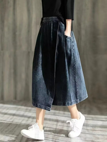 Merche langer Sommerrock aus Denim mit elastischem Bund