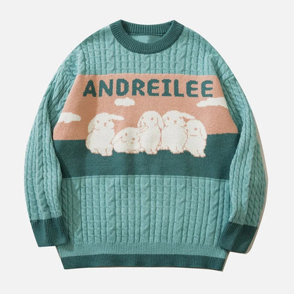 Zopfstrickpullover mit Pastell-Wolkenmotiv