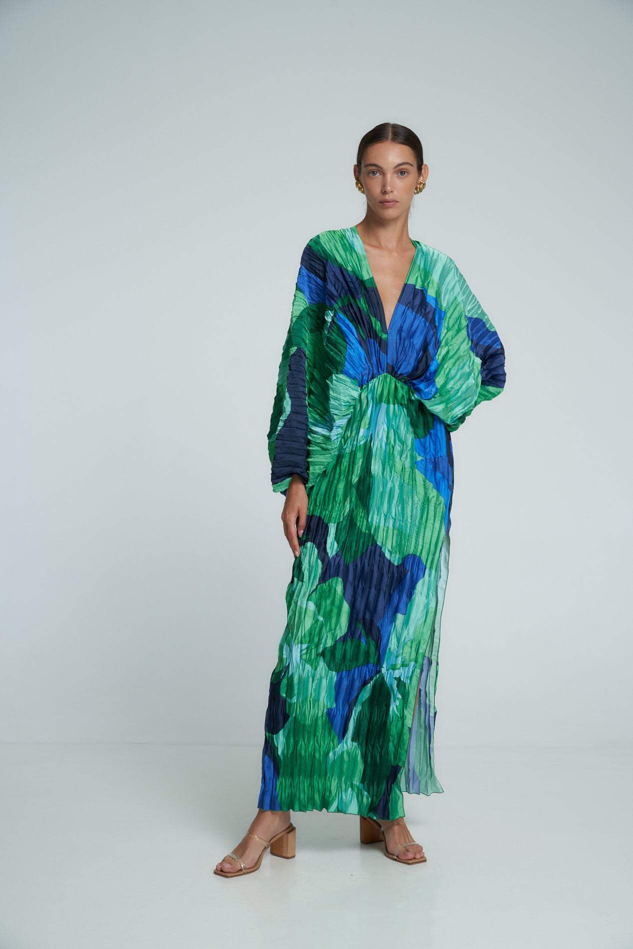 Bedrucktes Plissee-Maxi-Kaftenkleid