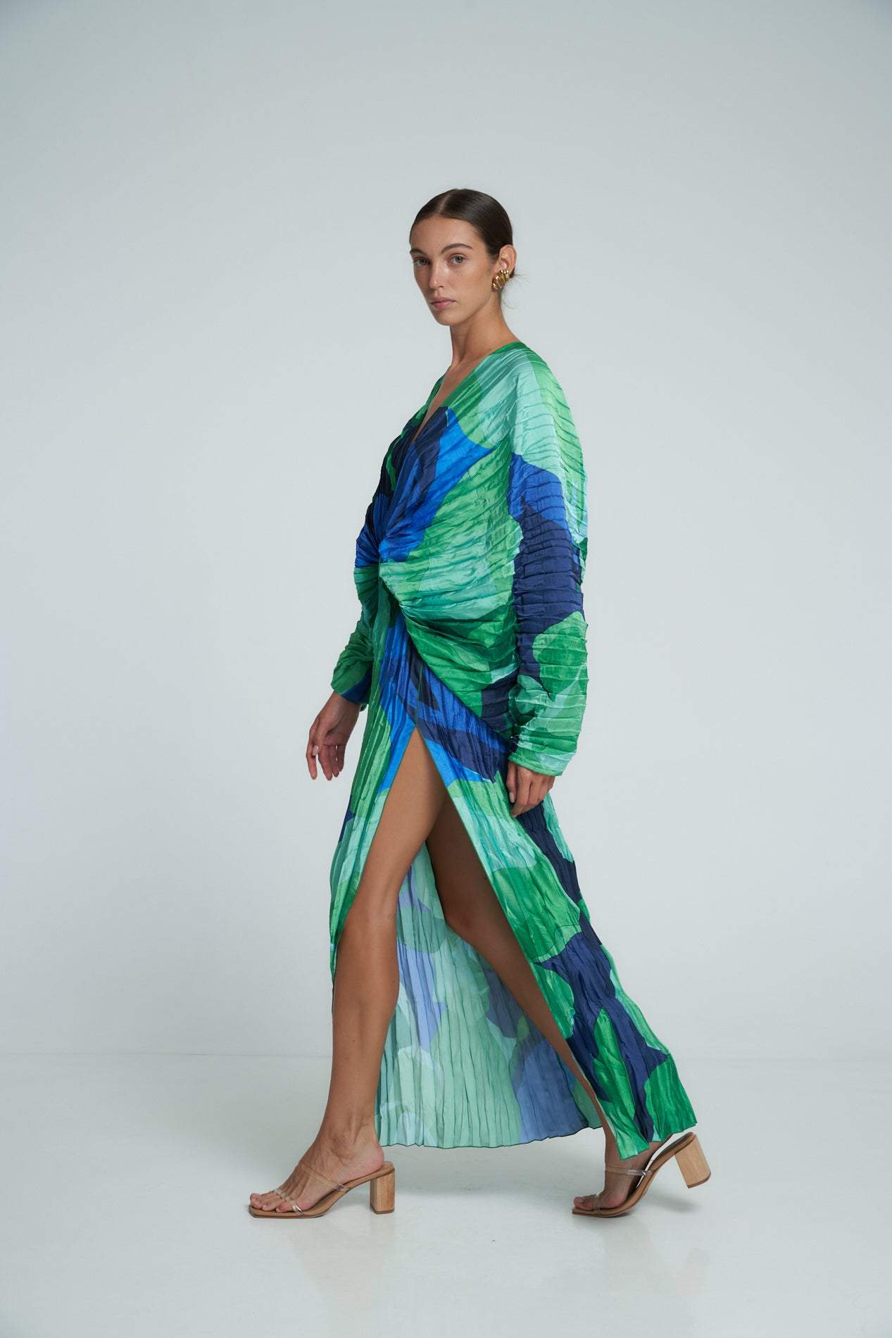Bedrucktes Plissee-Maxi-Kaftenkleid