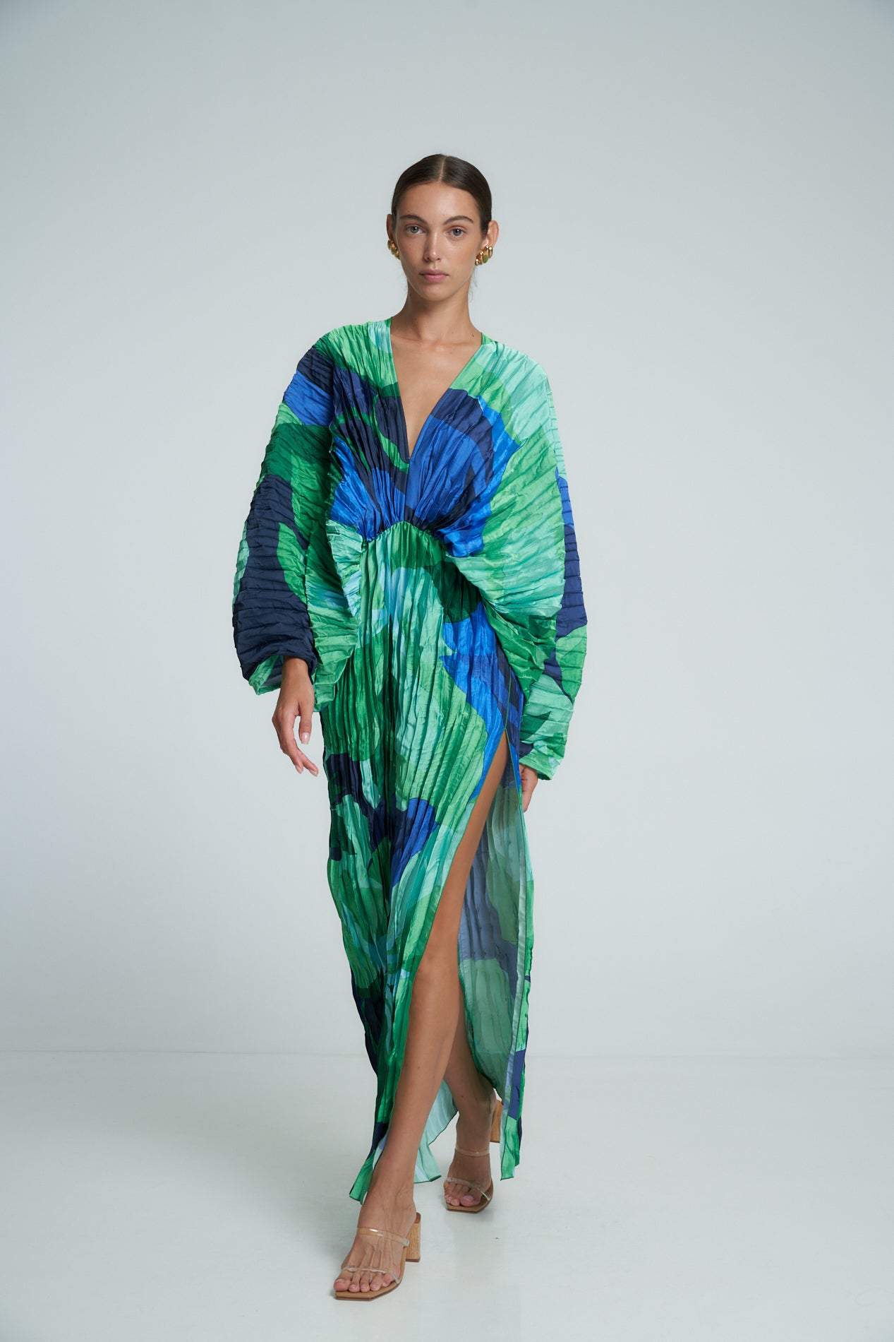 Bedrucktes Plissee-Maxi-Kaftenkleid