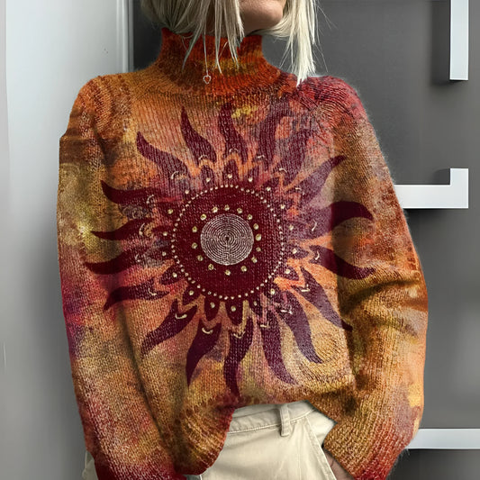 WW | Warmer Strickrollkragenpullover Mit Tribal Sonnenmuster