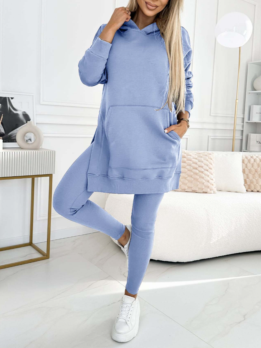 Merche Kapuzenpullover und gefütterte Leggings Zweiteiliges Set für Frauen in Übergröße