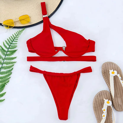 Asymmetrischer Bikini mit Schulterverschluss