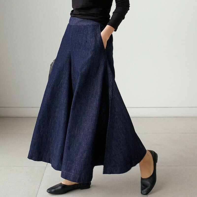 WW | Weit Geschnittene Denim Hose Mit Hoher Taille Lockerer Passform Und Taschen
