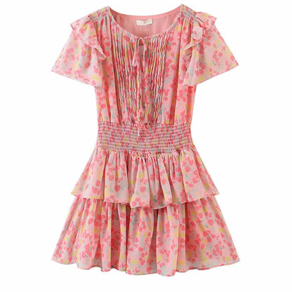 Mini Kleid mit Blumendruck und gestuften Rüschen