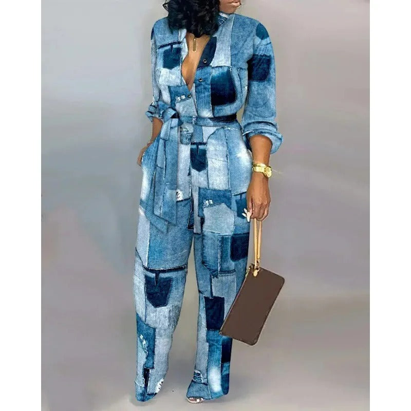 Merche im Business Stil mit Patchwork Muster und Gürtel