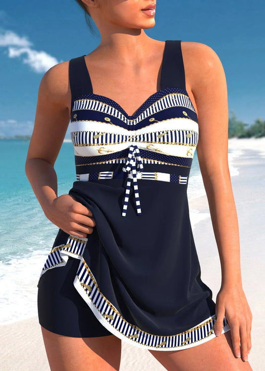 blauer, schmaler, leichter Patchwork-Tankini